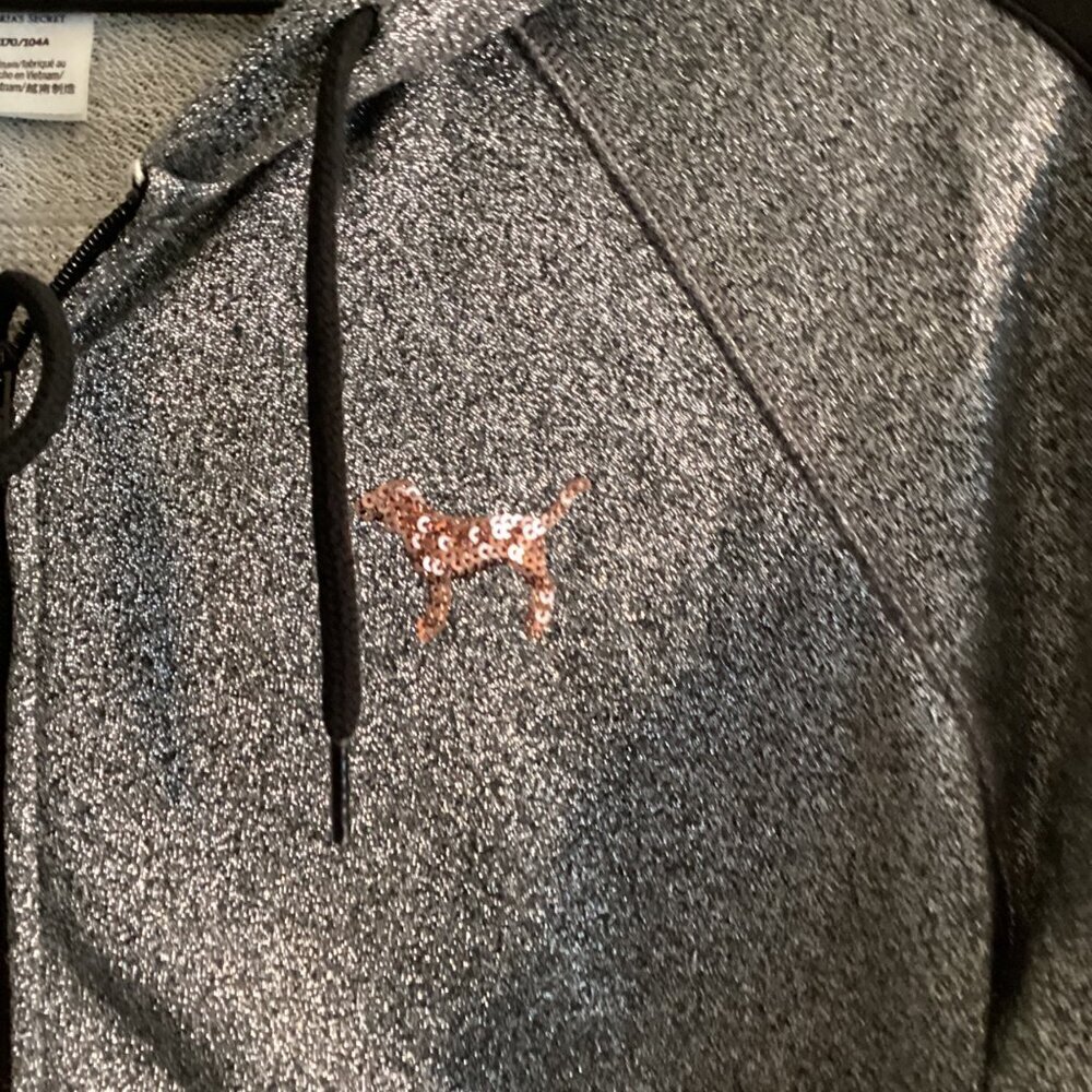 PINK Victoria’s Secret Hoodie Women's Jacket Large – Gray, Sequin Logo, Full Zip - Picture 5 of 9